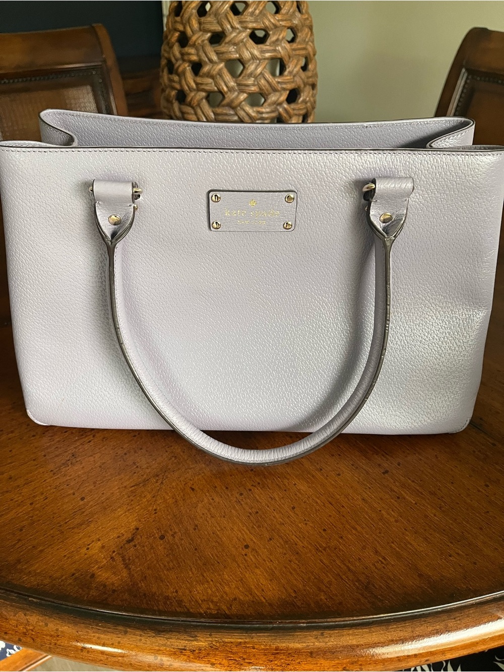 kate spade purple Pebbled Leather Tote with Gold Plaque